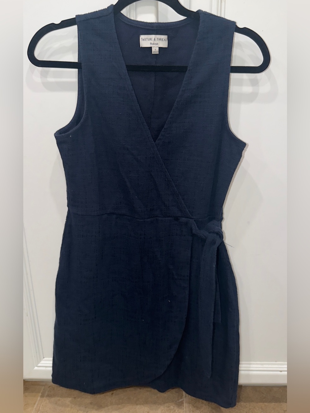 Madewell Navy Textured Sleeveless Wrap Mini Dress
